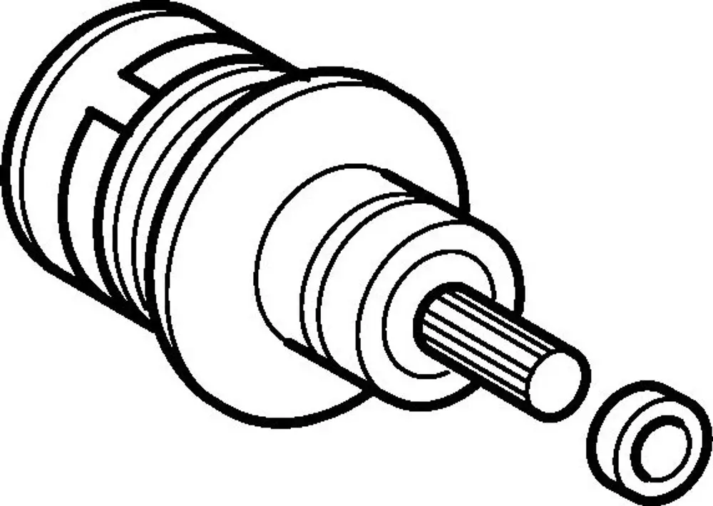 Zeichnung eines Oberteils von HANSA mit einem zylindrischen Körper und einem herausnehmbaren Element. Das Produkt ist schematisch und detailliert dargestellt.